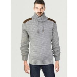 XRAY Knitted Cowl Neck Pullover Sweater Men Small Marled Gray Shoulder Patch EUC